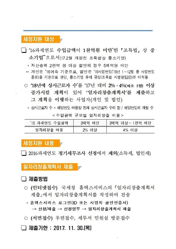 일자리 창출 우수기업에 대한 세정지원 안내 이미지 2